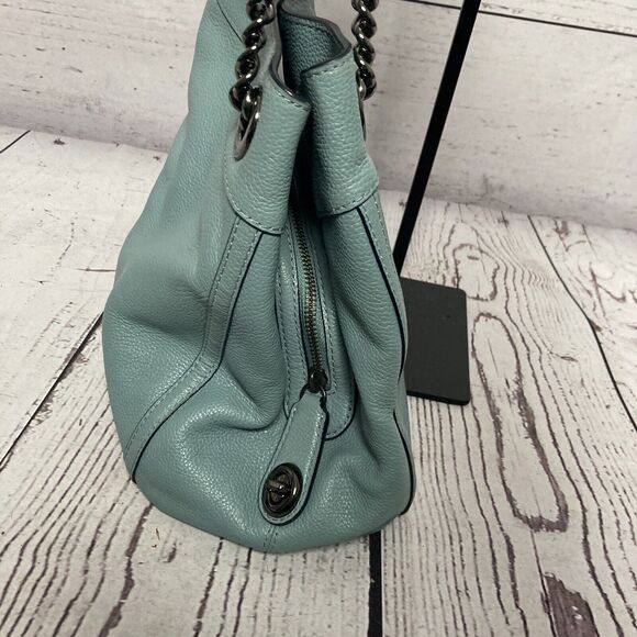 Coach Turnlock Edie Shoulder‎ Bag Cloud Blue Pebbled Leather Chain - Picture 4 of 16